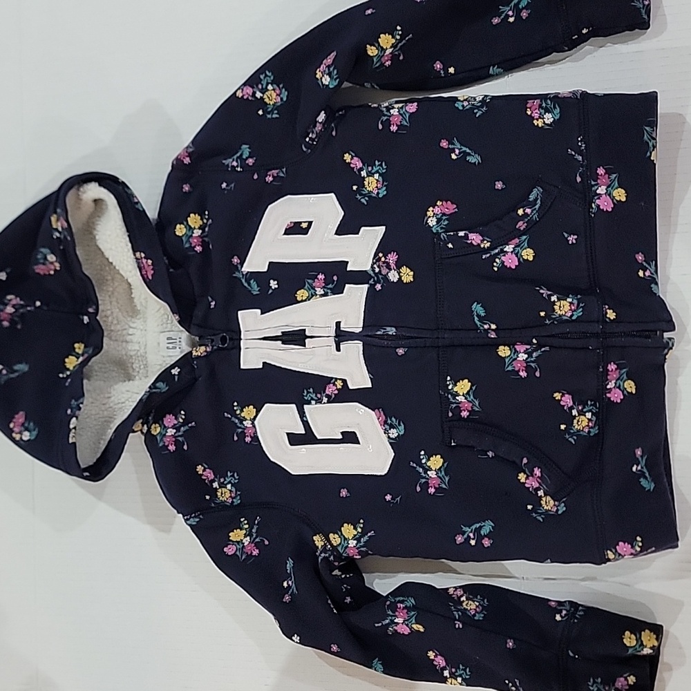 Gap floral full zip fleece lined hoodie Girls size 8